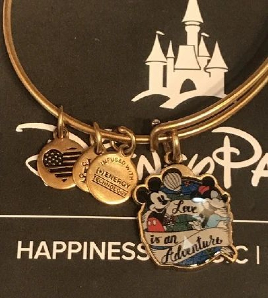 Alex And Ani * | Outlet Disney Alex And Ani Bracelet Love Is An Adventure Gold