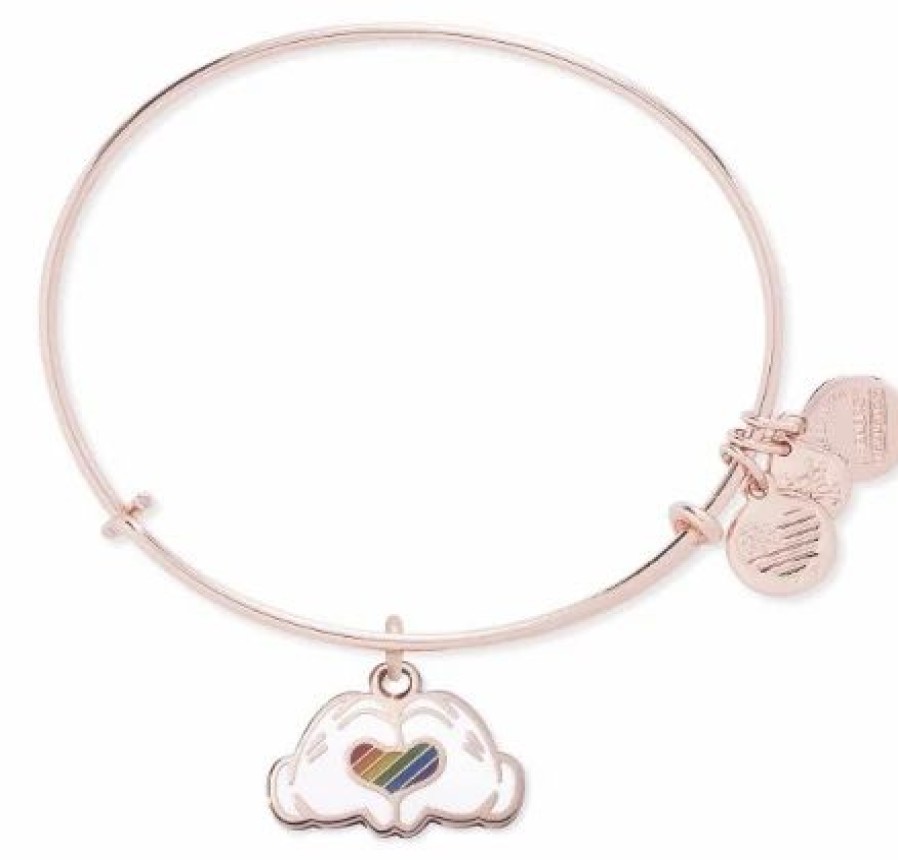 Alex And Ani * | Brand New Disney Alex & Ani Bracelet Rainbow Mickey Mouse Heart Rose Gold