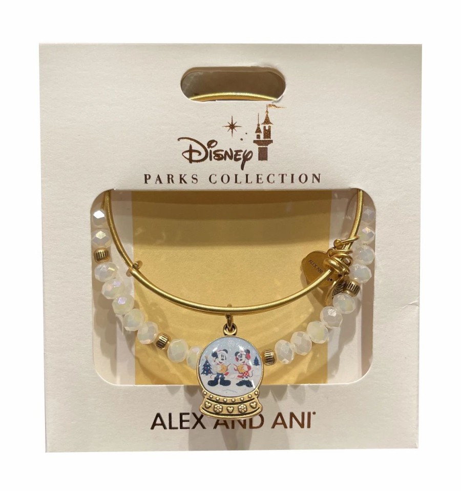 Alex And Ani * | Top 10 Disney Alex & Ani Bracelet Set Holiday Mickey & Minnie Snow Globe