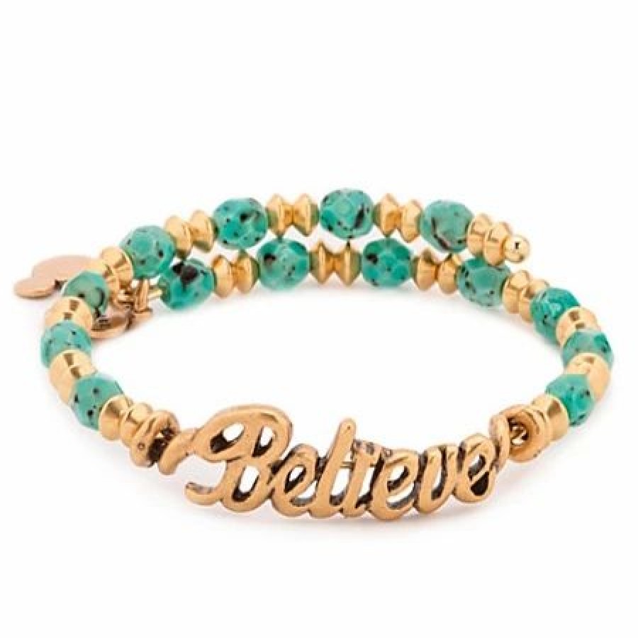 Alex And Ani * | Outlet Disney Alex And Ani Charm Bracelet Believe Wrap Gold And Teal